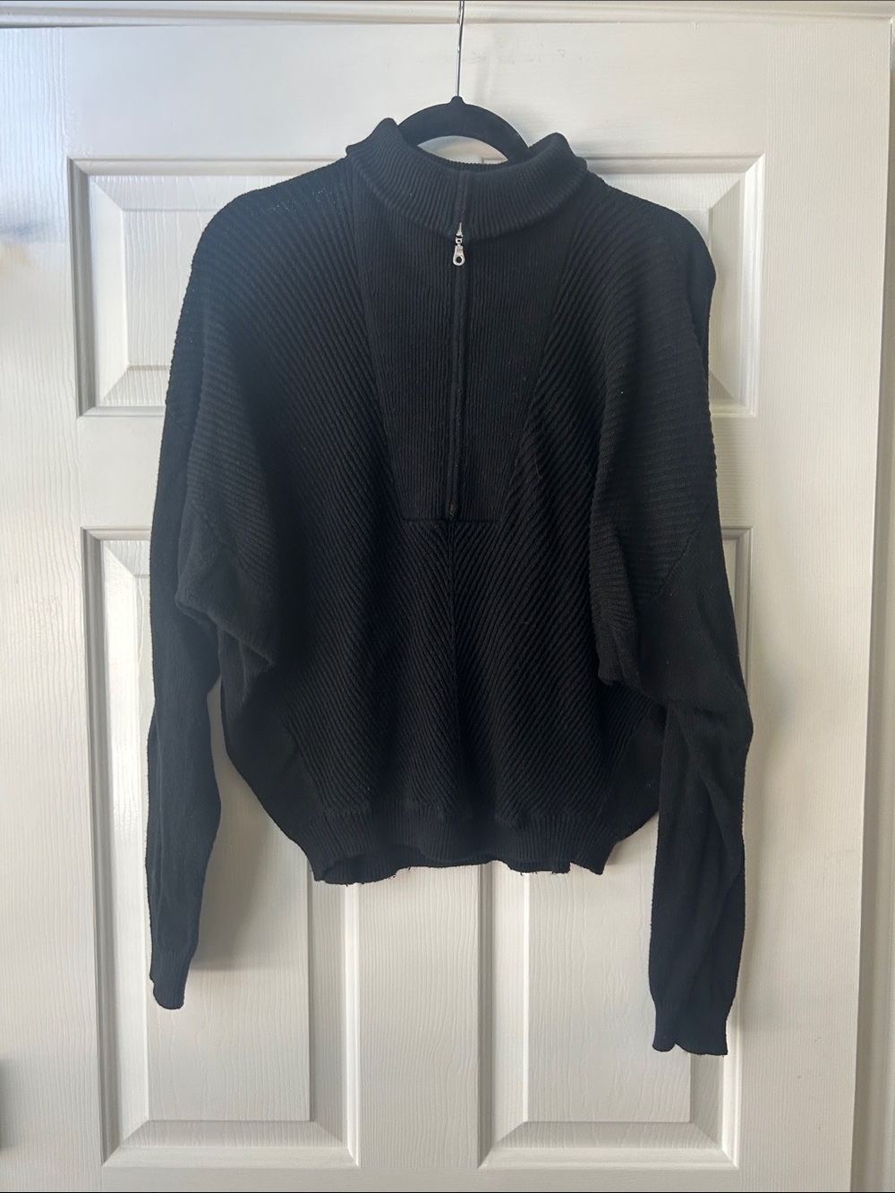 Black Half-Zip Ribbed Women's Sweater- Filoro cashmere blend